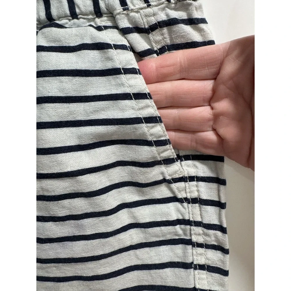 JCrew Womens Linen‎ Cotton Striped Drawstring Pull On Shorts Navy White Size M